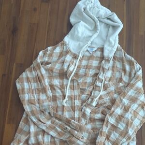 Time and Tru Tan and Cream Checkered Shirt